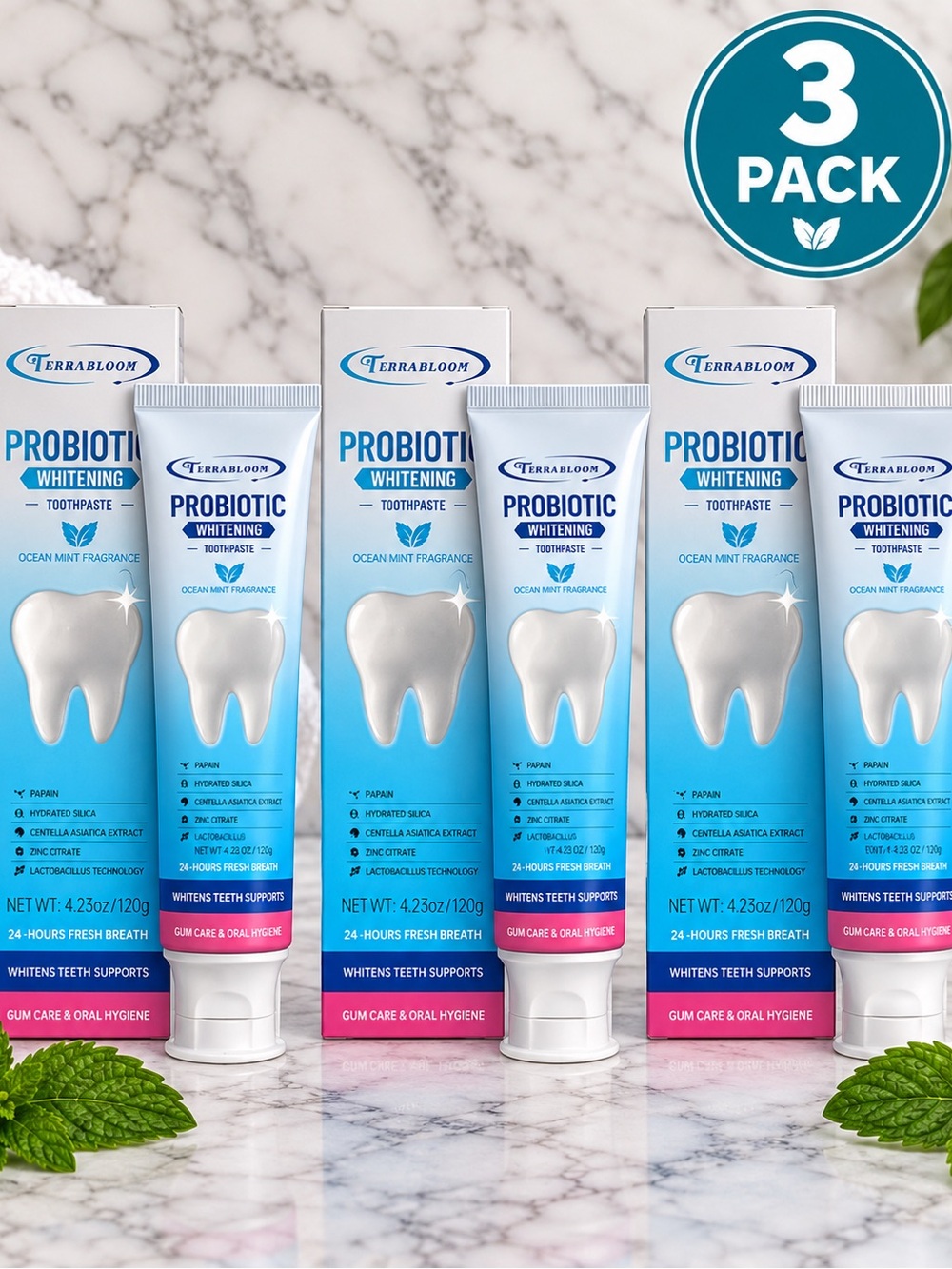 Probiotic Whitening Toothpaste – Ocean Mint, 3-Pack